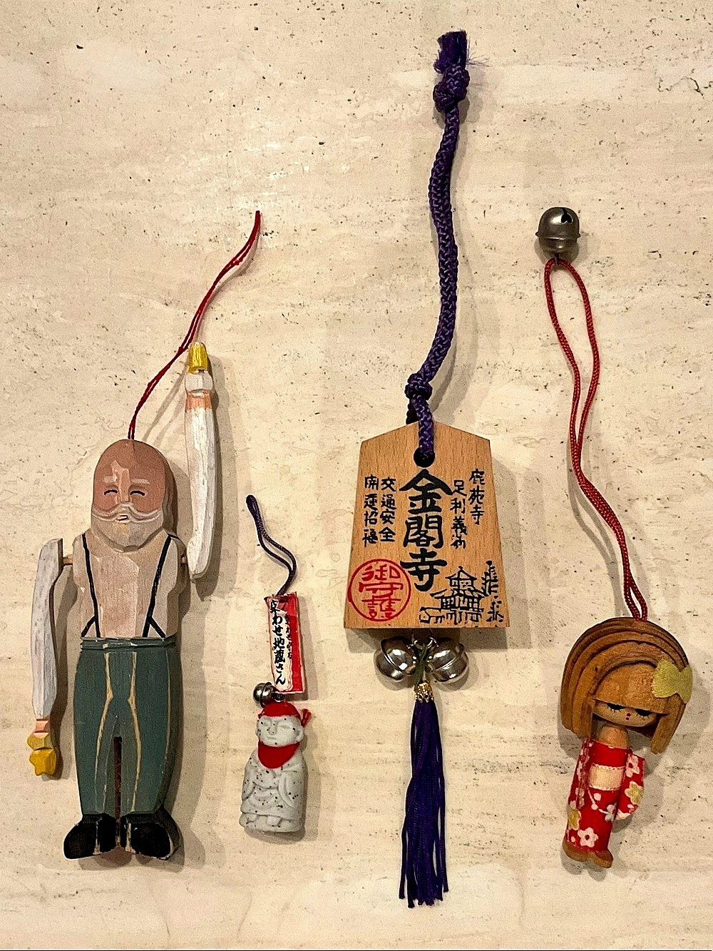 Japanese Christmas Ornaments Vintage Jizo Miniature Wooden Kokeshi Doll Folk Art